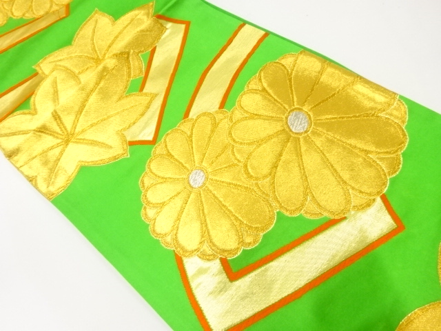 アンティーク　地紙に菊楓模様織出し袋帯（材料）